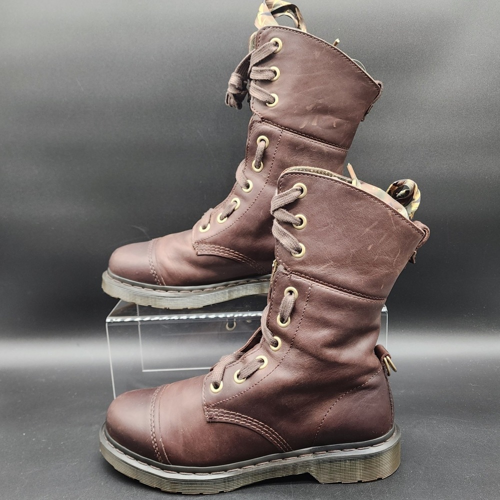 Dr. Martens 10 Brown Aimilita Fold Down Combat Boots Camo Lined Grunge Gorpcore